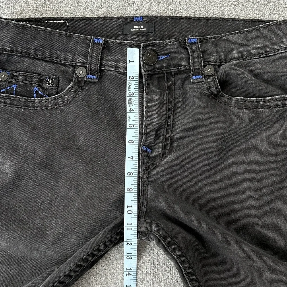 True Religion Rocco Jeans‎ Mens 37x31 Black Relaxed Skinny Contrast Stitch Denim